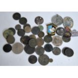 A collection of 19th and 20th century coins both silver and copper together with medals enamel