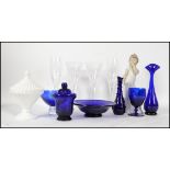 A collection of glass wares to include Bristol blu