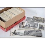 REAL PHOTO postcards. All small size black & white British views.Mixed age.Large range in shoebox