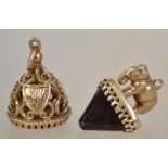 2 9ct gold and agate set pendant - fobs. One with