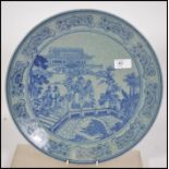 A large Chinese blue and white charger plate with