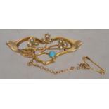 A 9ct gold vintage Art Nouveau ladies turquoise an