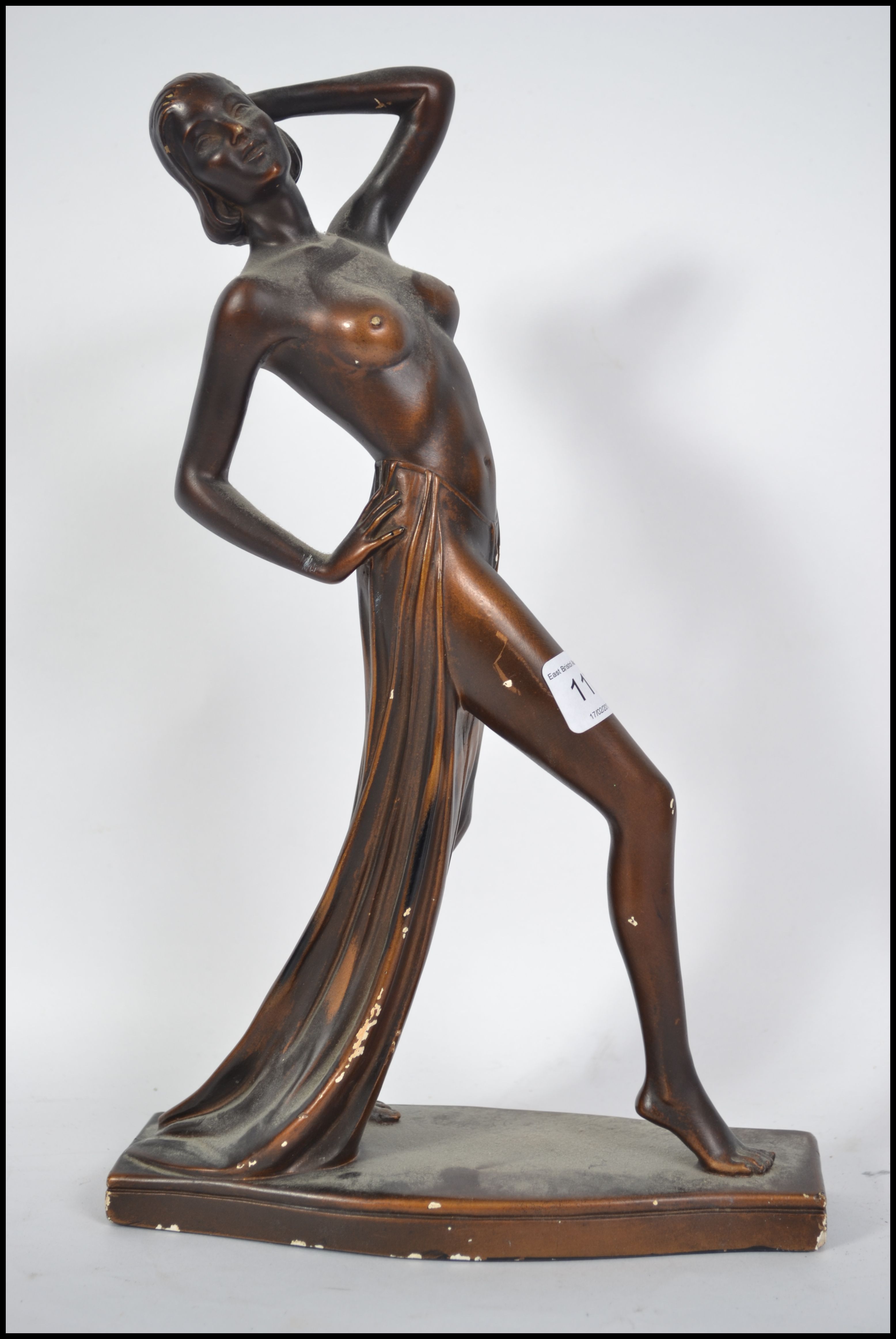 A 1930's Art Deco Leonardi gold plaster nude figur