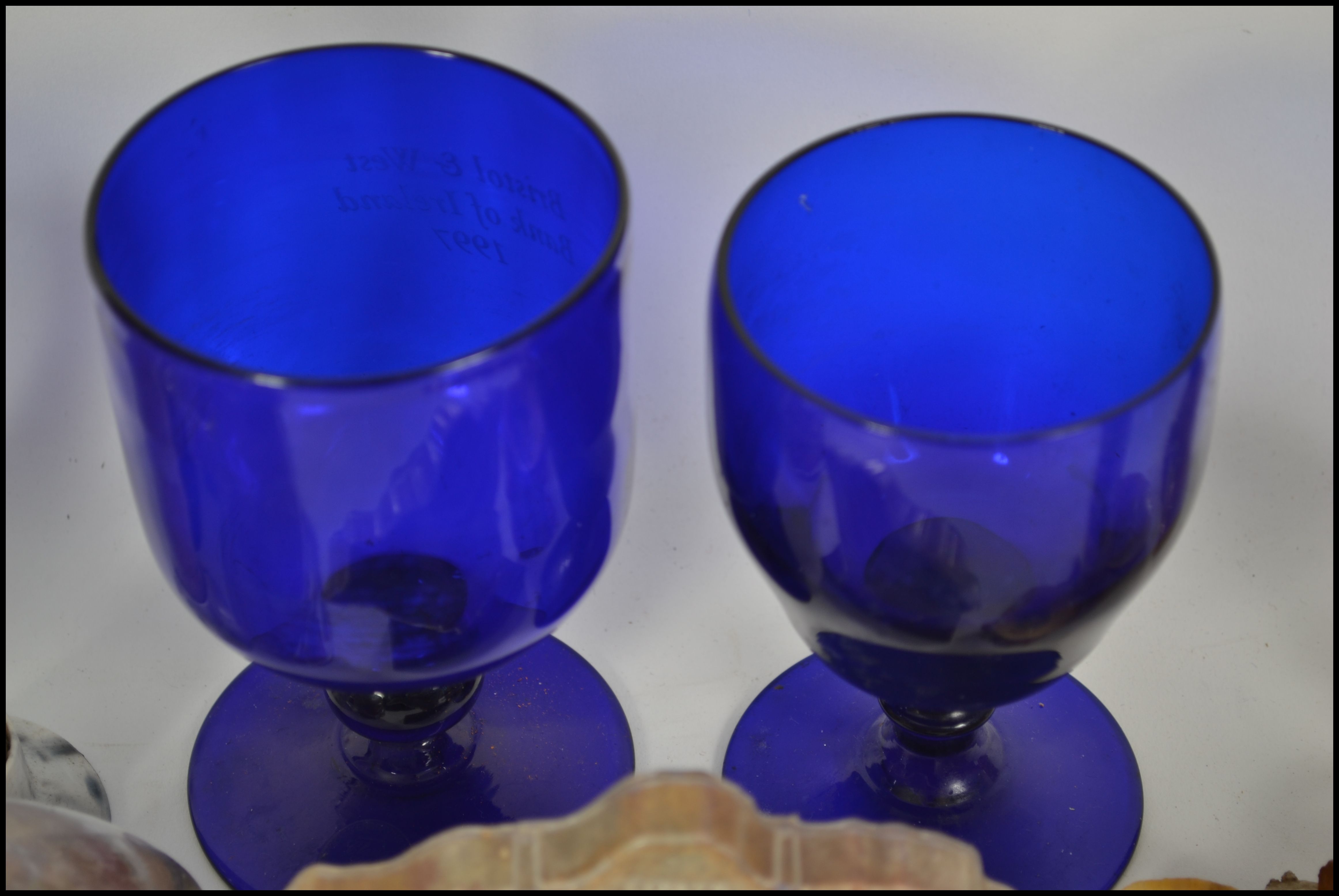 Two Bristol Blue glass goblets etched to base Bris - Image 4 of 5