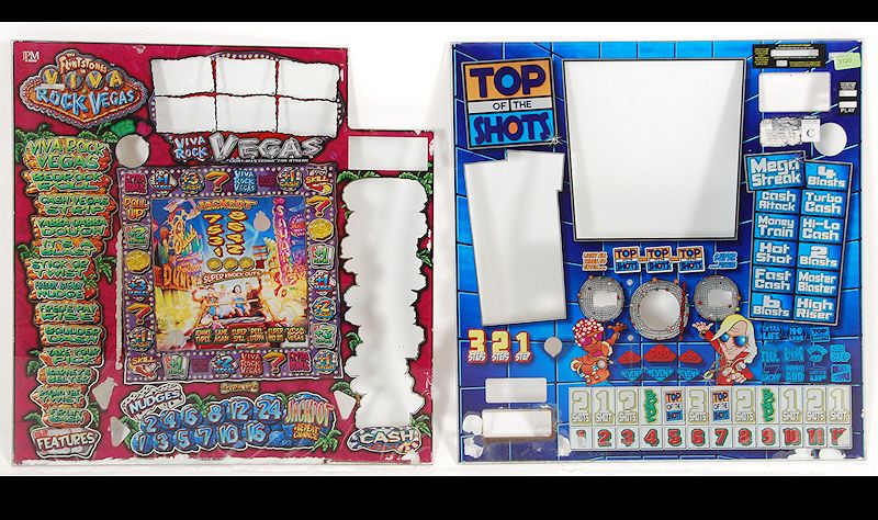 Two 20th century glass panelbacks from fruit gaming machines the first Viva Las Vegas The