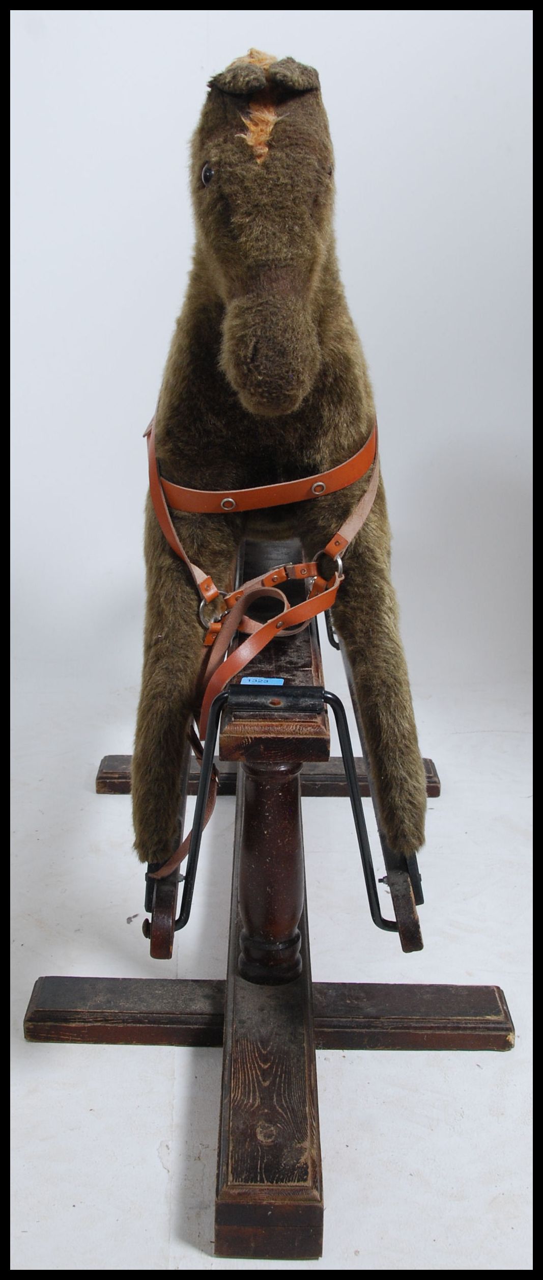 A 20th century Hadden style trestle rocking horse raised on a pine glider the body of the horse - Image 4 of 6