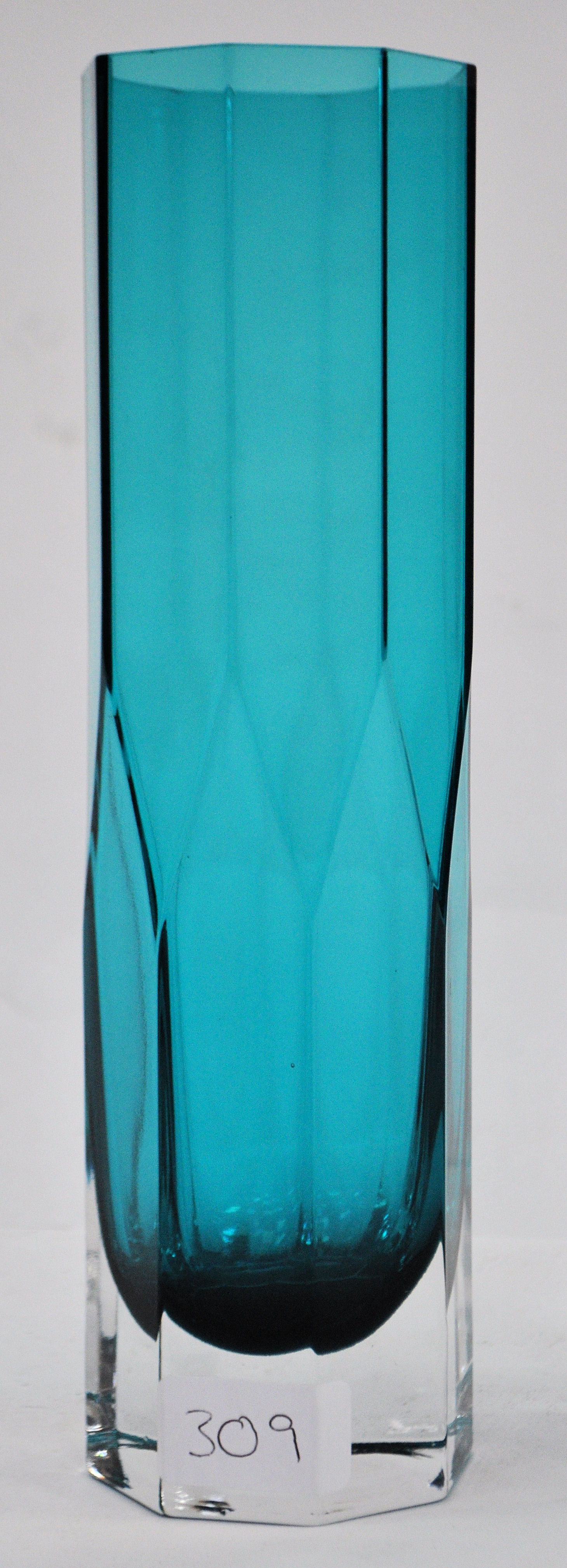 A pair of mid century Swedish- Scandi art glass vases of Octagonal tall form in blue glass with - Image 2 of 5