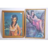 2 mid century retro wall prints to include a Hawaiian maiden in traditional dress together with a