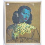 After Tretchikoff. A framed mid century retro print of The blue Lady. Signed to corner, notation