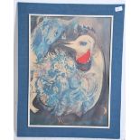 After Mark Chagall 1943. A framed print entitled ' Les Plumes En Fleur. Signed to the corner by