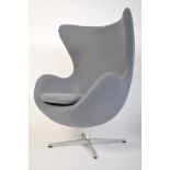 A fabulous Arne Jacobsen for Fritz Hansen style grey upholstered Egg chair - armchair. The