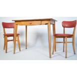 A vintage mid 20th century Beech wood  kitchen dining table with a red Formica top and drawer to one