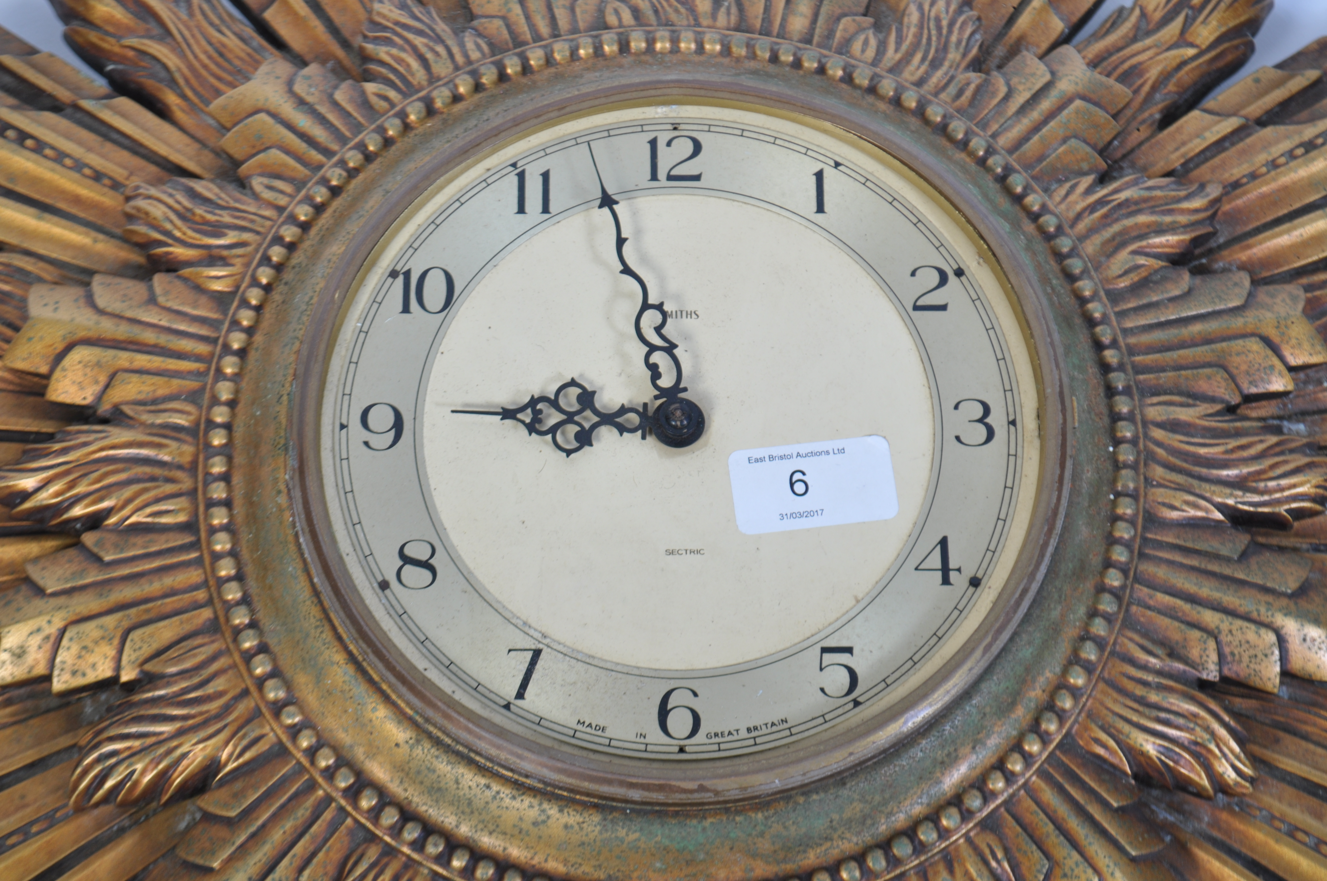 An early 20th century Smiths Electric sunburst wall clock having original electric movement with all - Image 4 of 5