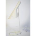 After Arne Jacobsen for Louis Poulsen 1960's, A retro white AJ desk lamp. Comprising of a tilting