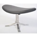 After Poul Volther. A stunning black leather and polished steel Corona footstool / foot stool. The