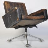 A 1970's chrome and leather swivel - deck chair having stunning full grain patchwork leather seat