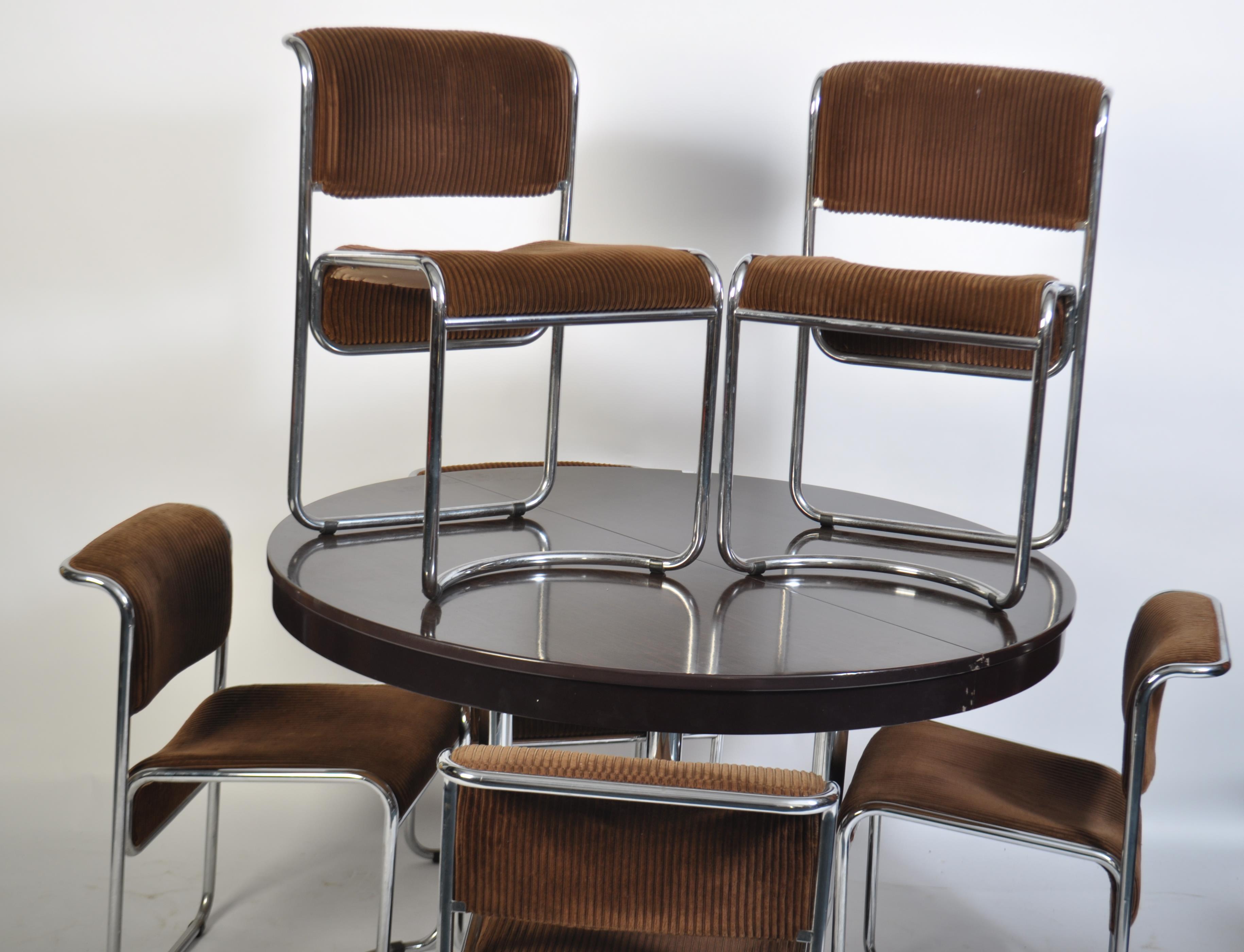 A superb mid century Italian faux rosewood and chrome pedestal circular dining table together with - Image 2 of 6