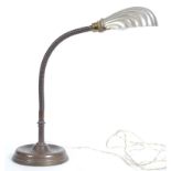 An early 20th century gooseneck anglepoise oyster shell pendant desk lamp / light. Raised on cast