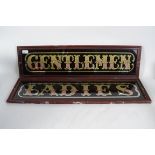 A pair of fabulous mid century mirror glass framed signs ' Ladies & Gentleman ' Each sign in