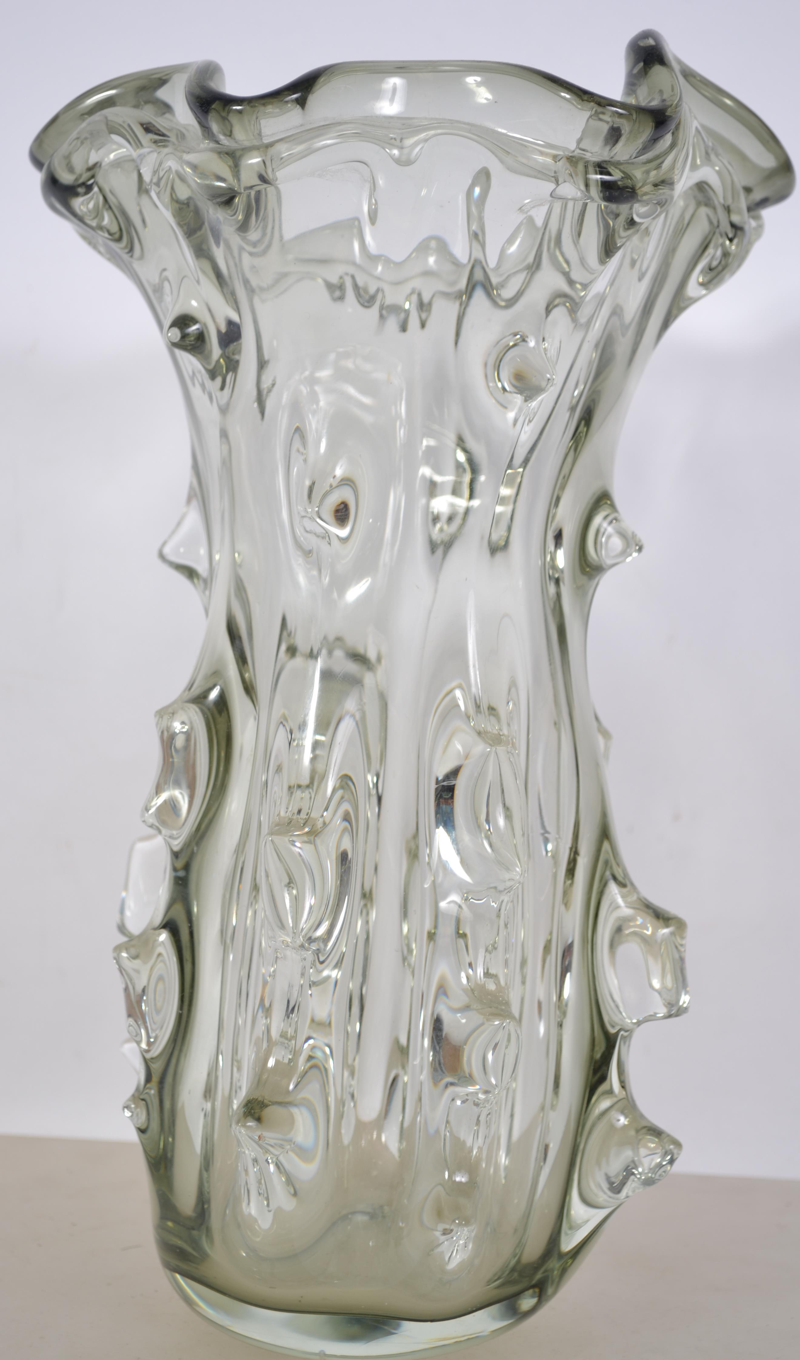 A mid 20th century large studio art glass vase of bark - knobbly form in the manner of Whitefriars - Image 3 of 5