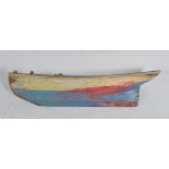 A stunning early 20th century handmade wooden pond yacht boat hull of well shaped form having