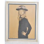 A mid century 1965 framed and glazed print  entitled ' Her Mothers Hat being Signed to corner by the