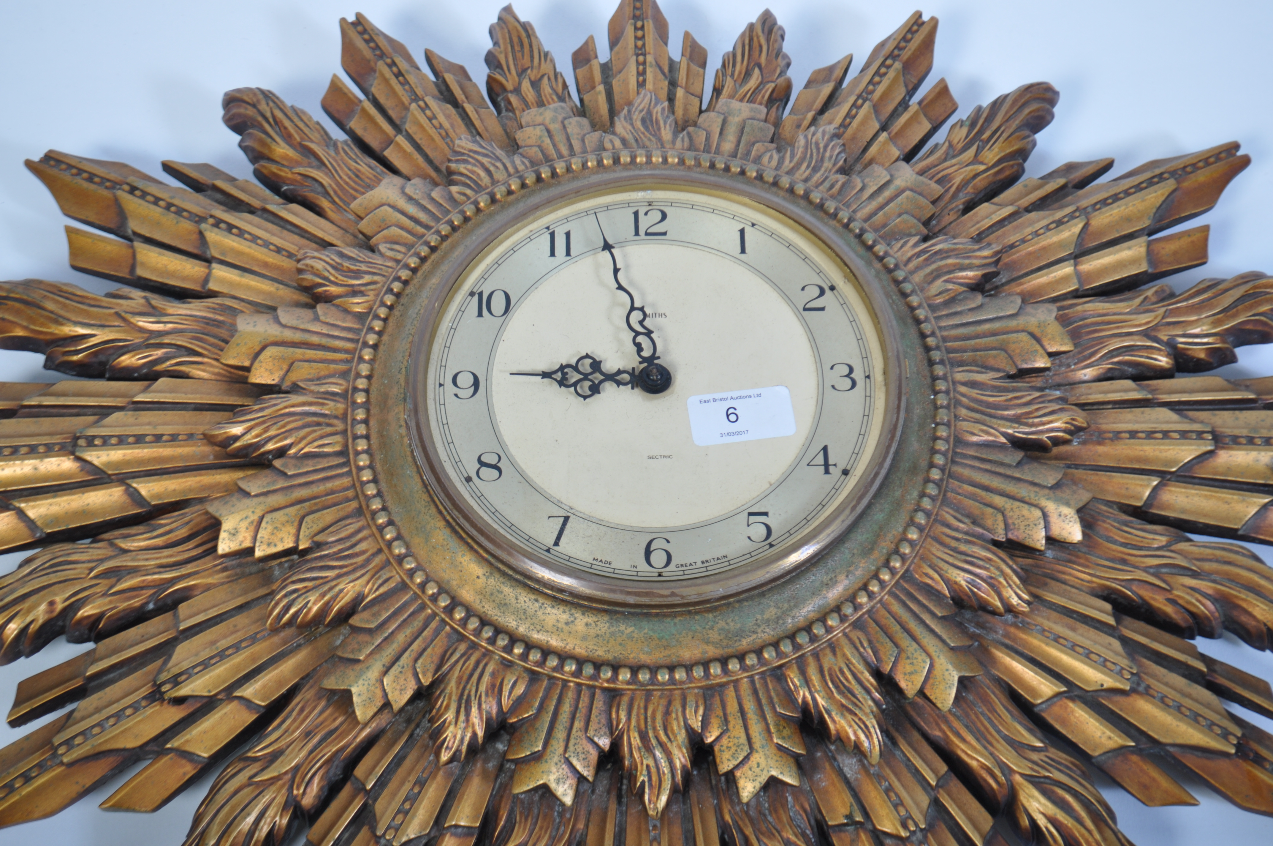 An early 20th century Smiths Electric sunburst wall clock having original electric movement with all - Image 5 of 5