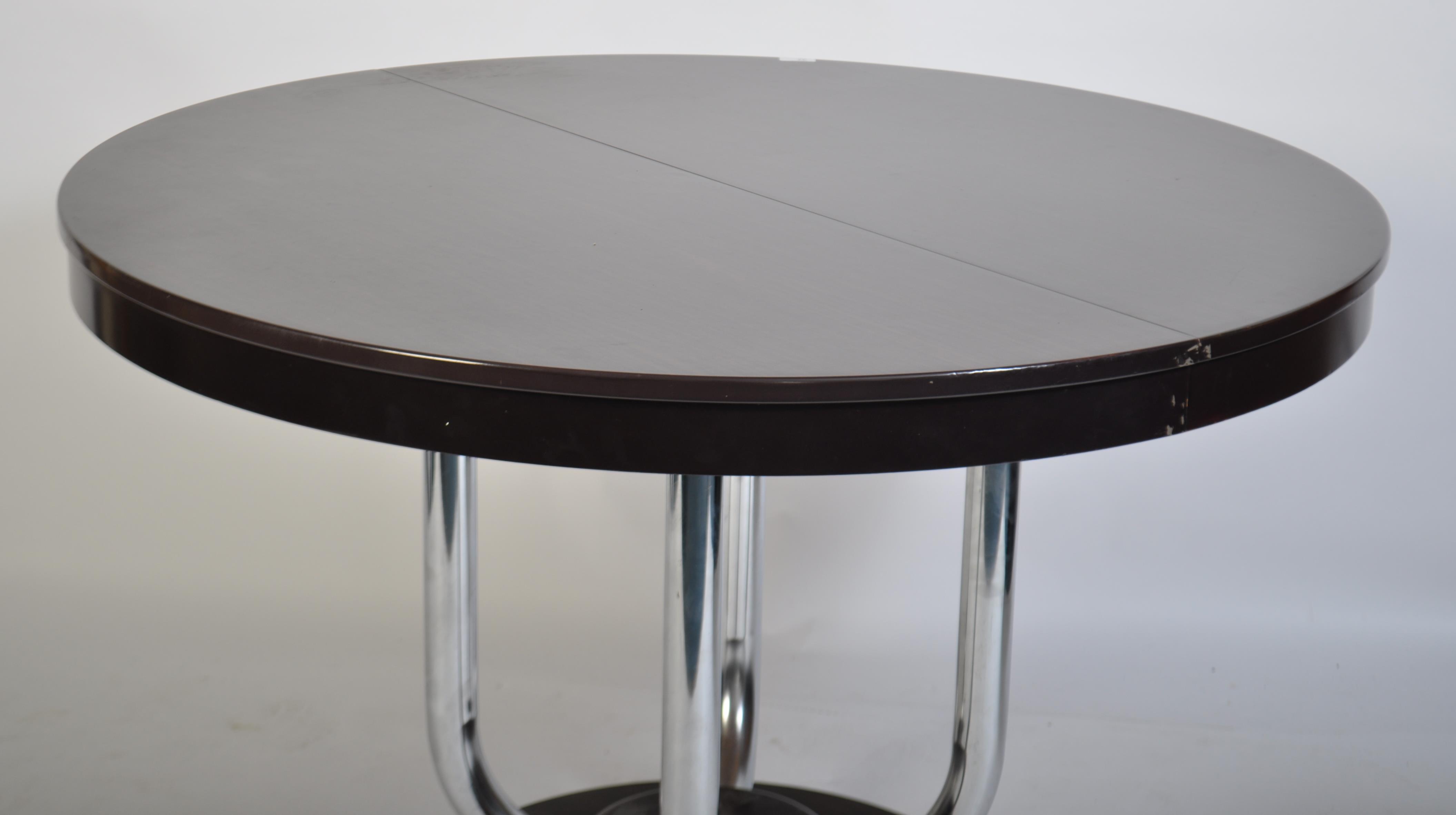 A superb mid century Italian faux rosewood and chrome pedestal circular dining table together with - Image 5 of 6