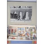 A collection of vintage cigarette cards containing