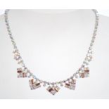 A 1950s aurora rhinestone necklace in a silver ton