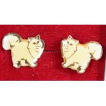 A pair of 9ct gold and white enamel pictorial earr