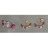 2 pairs of 9ct gold, ruby and diamond ladies earri