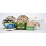 A vintage Shelley bowl together with a Bretby green glaze bowl, Grey's Art Deco cup and Saucer,