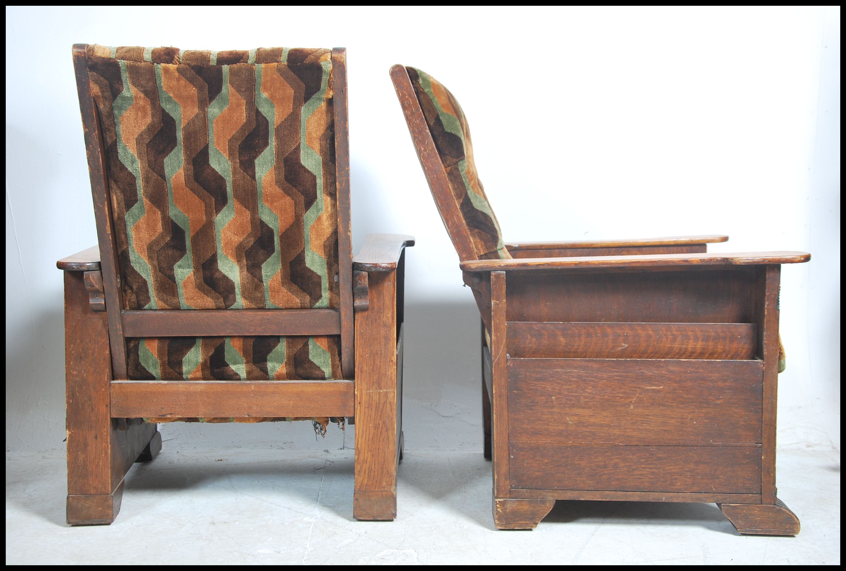 A pair of 1930's Art Deco oak reclining armchairs. - Image 5 of 6