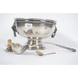 A large silver plated punch bowl complete with dec