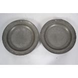 Two believed 18th century Continental pewter plate