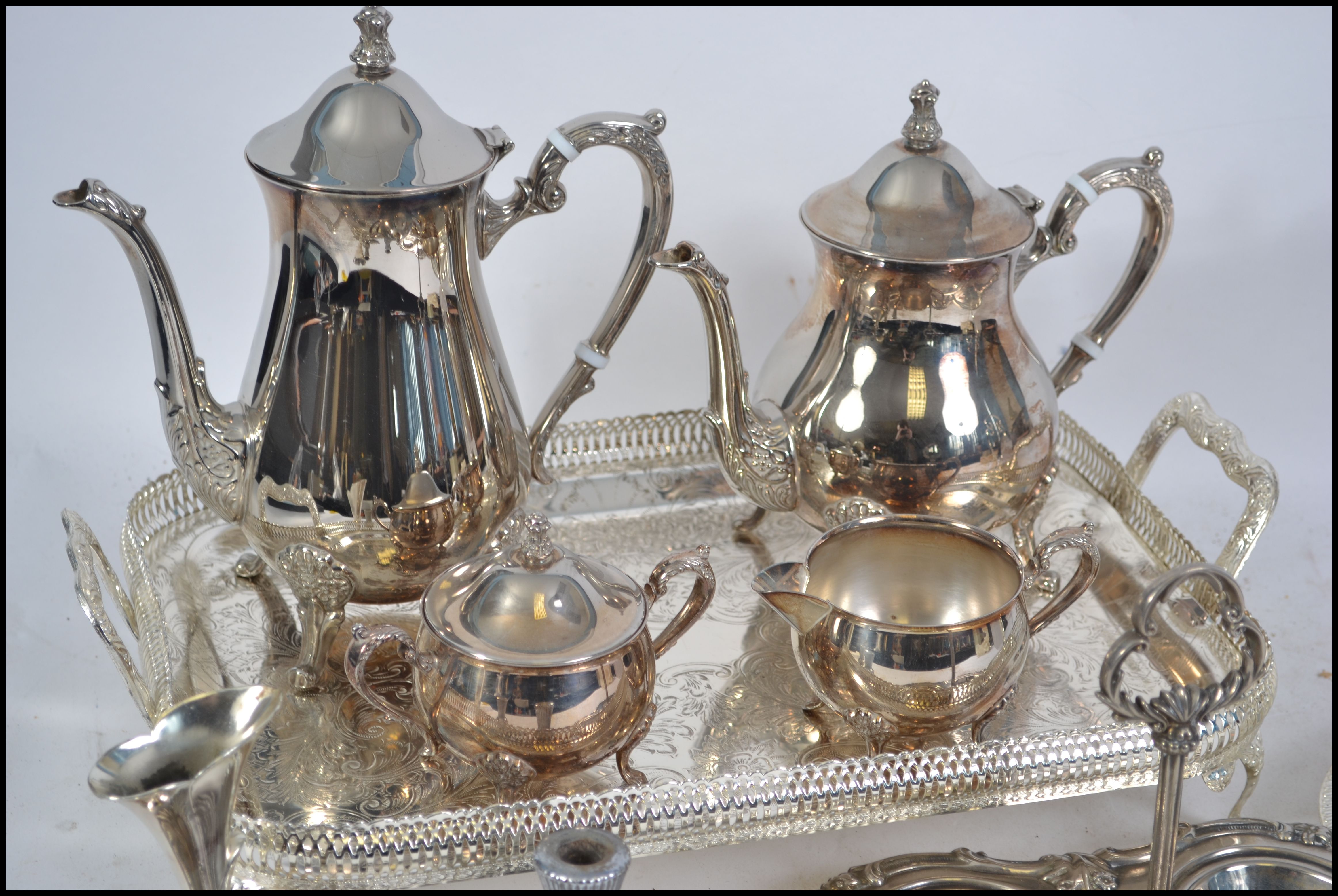 A silver plate tea and coffee service having a gal - Image 2 of 4