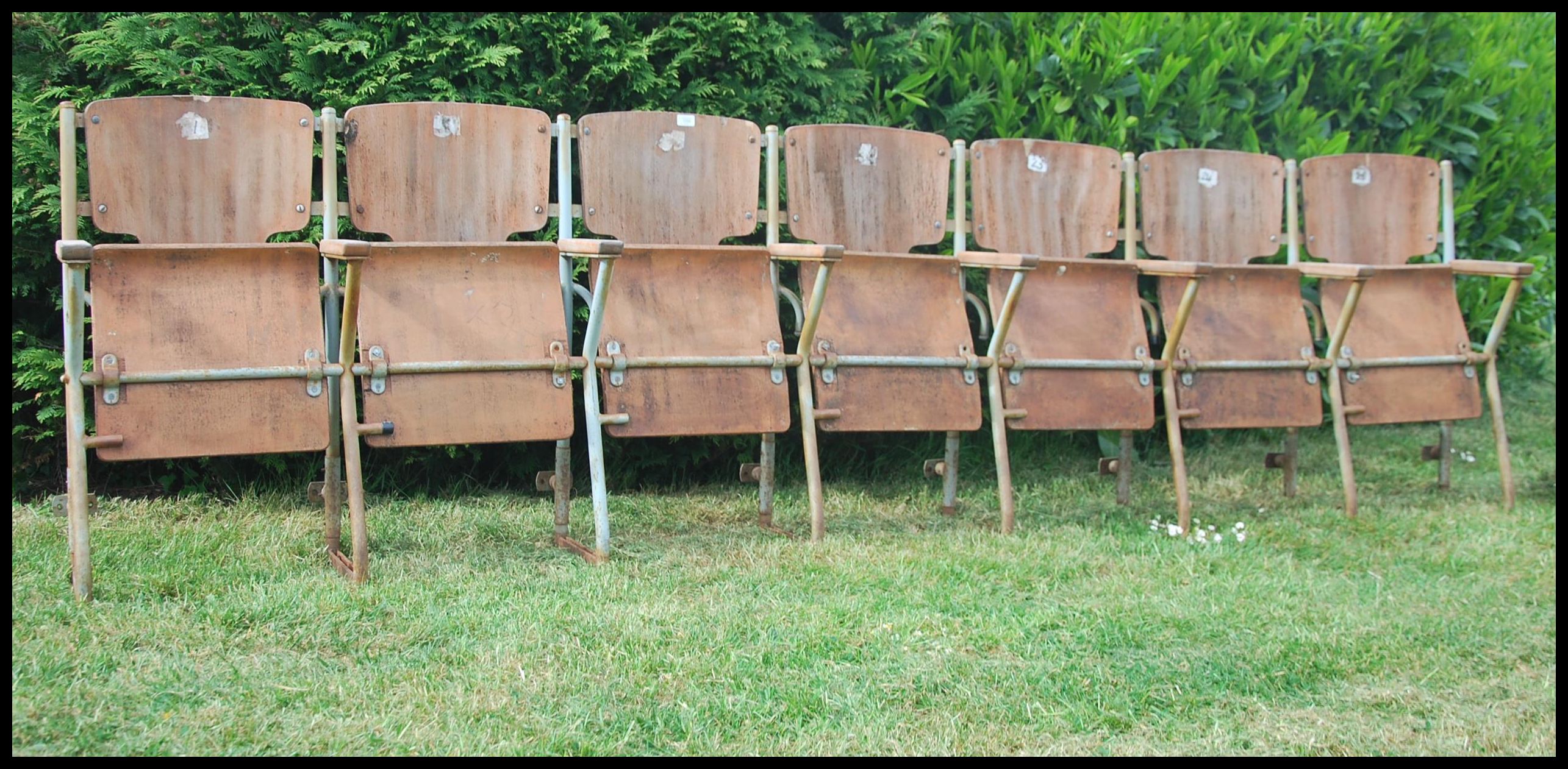 A set of four vintage 20th century cinema chairs. - Image 2 of 5