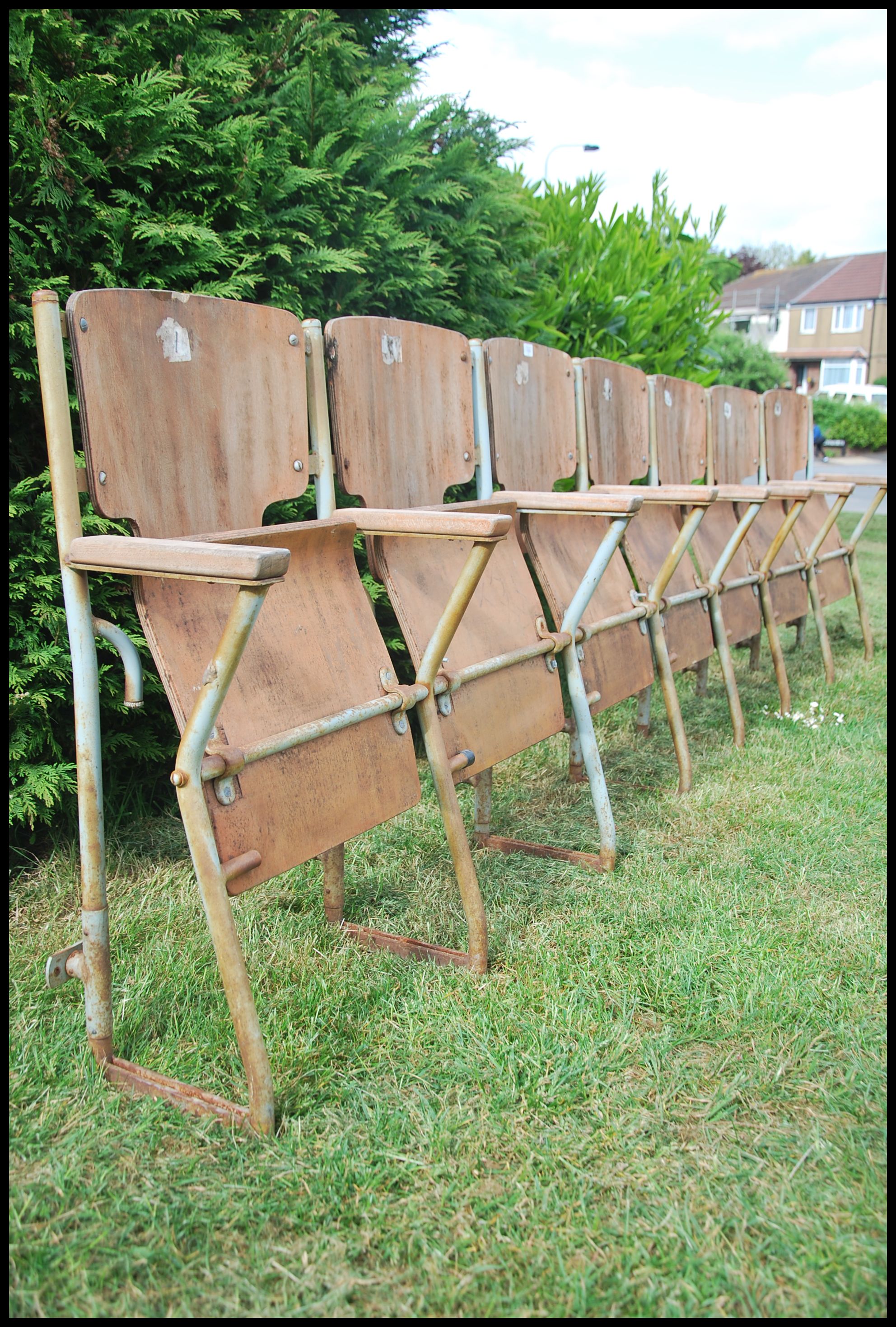 A set of four vintage 20th century cinema chairs. - Image 3 of 5