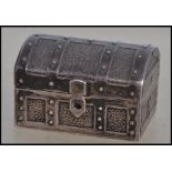 A silver vesta case in the form of a Spanish Armada treasure chest with hinged dome top. London