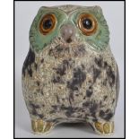 A large early Lladro pottery stoneware owl vase, of rotund form with foot and tail base, decorated