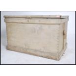 A large Victorian elm/ash workman's chest / blanket box with plinth banded base having hinged top