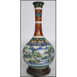 A Chinese 19th century handpainted vase of baluster form with a tall waisted neck with handpainted