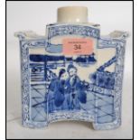 A 19th century Chinese blue and white tea caddy ( missing lid ) pagoda in shape decorated blue