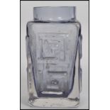 A mid 20th Century Whitefriars Greek Key pattern small studio art glass rectangular vase, pat number