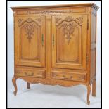 A large French 20th century oak vitrine sideboard cabinet on stand. Raised on shaped cabriole legs