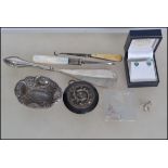 A mixed lot of hallmarked silver and other items to include a Victorian mother of pearl handled