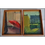 Two oil on canvas painting pictures by Jill Gallop, the first being titled ' Home and Dry ' together