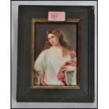 A 19th century oil painting on ceramic tile of a maiden in robes being signed to the corner for A.