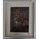 A good pastel and oil colour painting of an aboriginal elder man being signed to the corner '